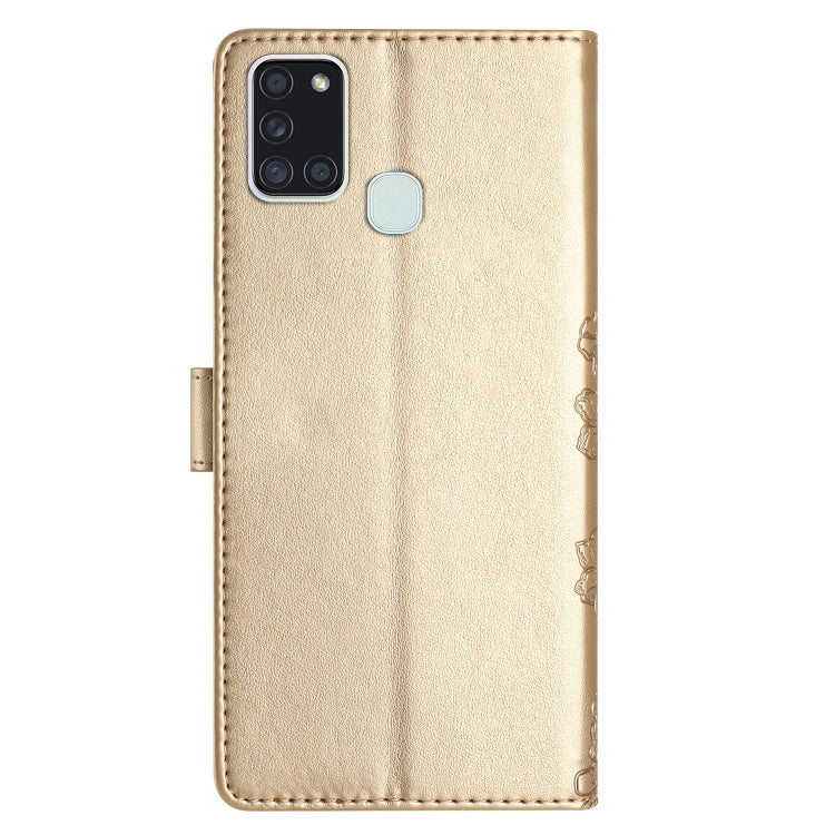 For Samsung Galaxy A21s Cherry Blossom Butterfly Skin Feel Embossed PU Phone Case