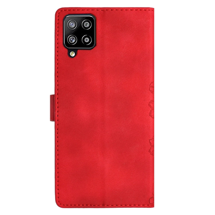 For Samsung Galaxy A22 4G Cherry Blossom Butterfly Skin Feel Embossed PU Phone Case