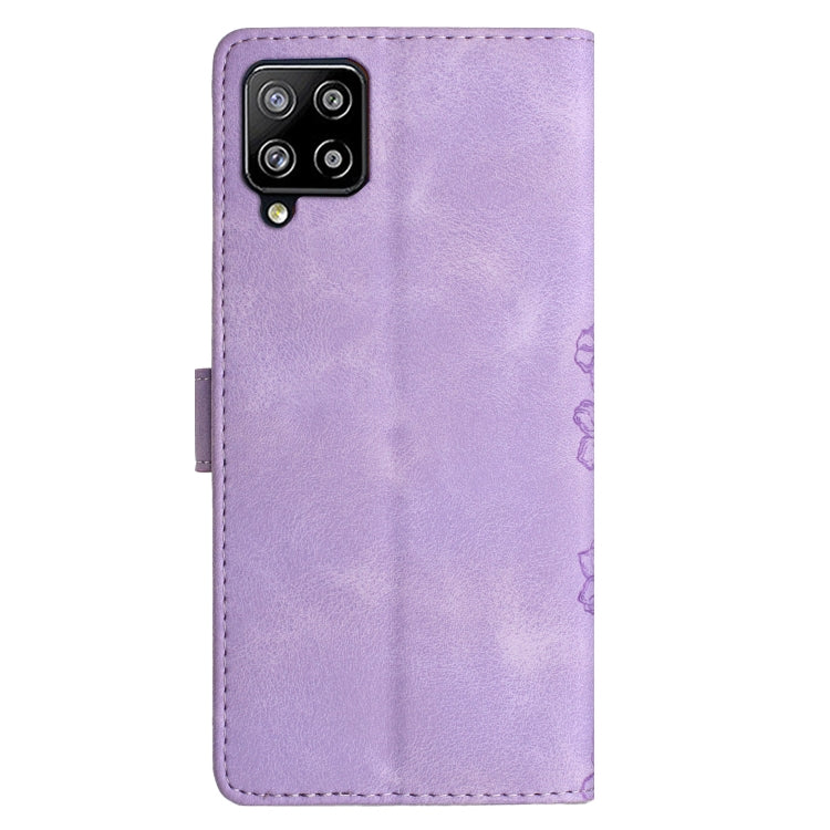 For Samsung Galaxy A22 4G Cherry Blossom Butterfly Skin Feel Embossed PU Phone Case