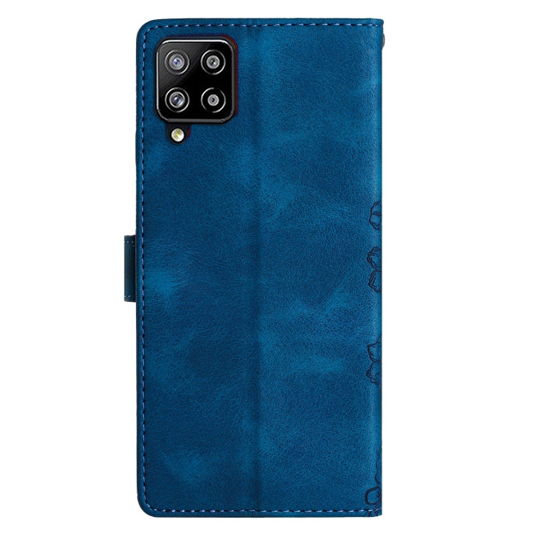 For Samsung Galaxy A22 4G Cherry Blossom Butterfly Skin Feel Embossed PU Phone Case