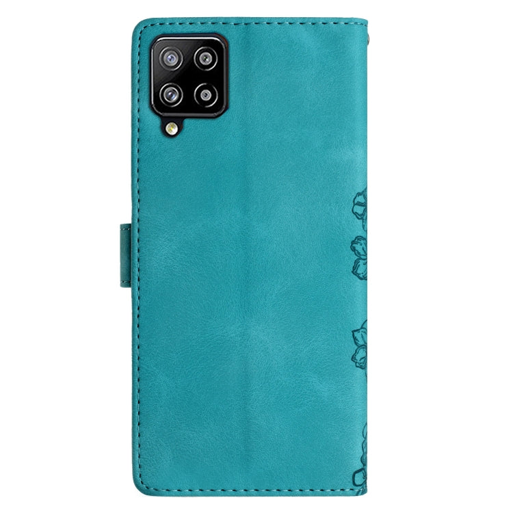 For Samsung Galaxy A22 4G Cherry Blossom Butterfly Skin Feel Embossed PU Phone Case