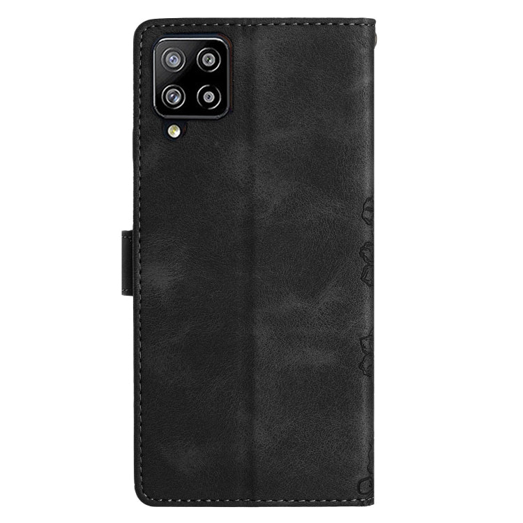 For Samsung Galaxy A22 4G Cherry Blossom Butterfly Skin Feel Embossed PU Phone Case