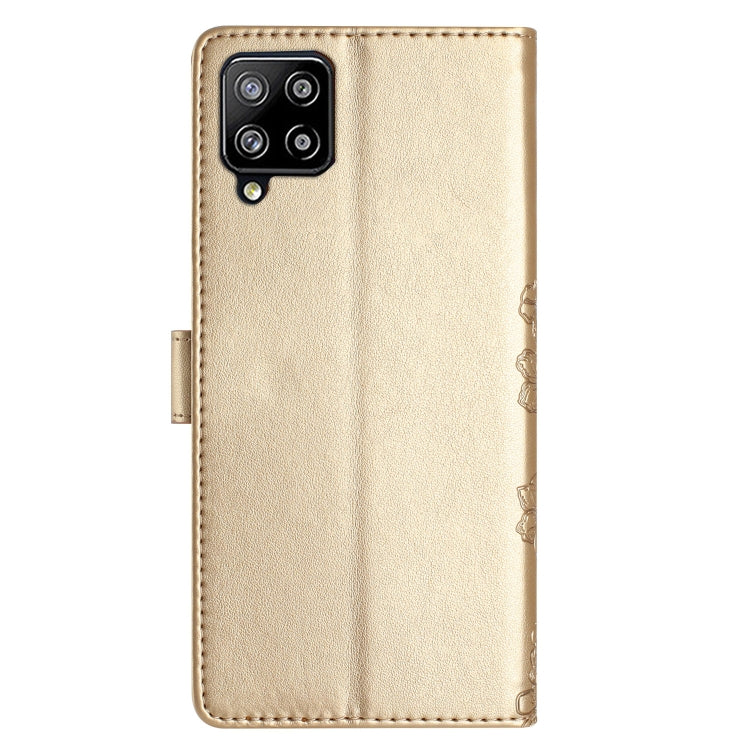 For Samsung Galaxy A22 4G Cherry Blossom Butterfly Skin Feel Embossed PU Phone Case