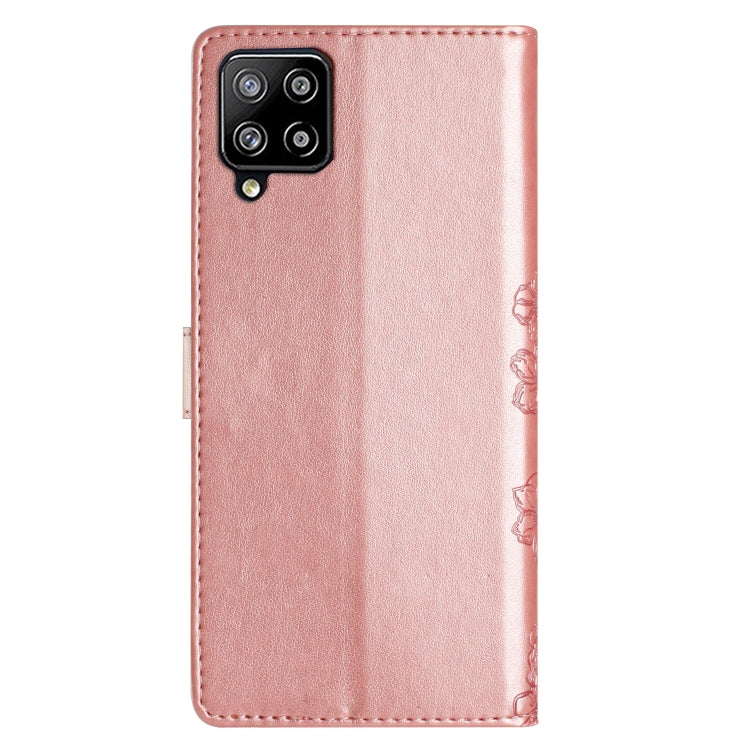 For Samsung Galaxy A22 4G Cherry Blossom Butterfly Skin Feel Embossed PU Phone Case