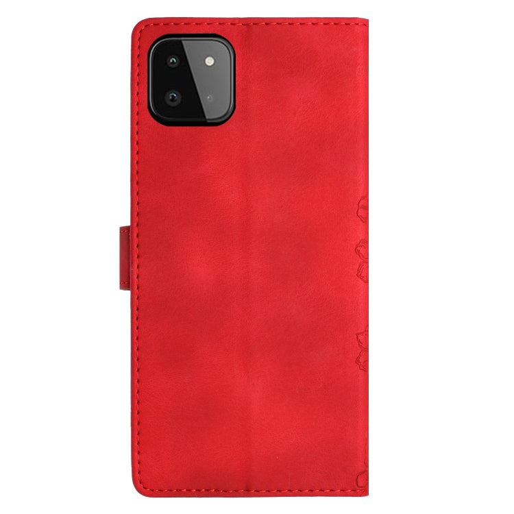 For Samsung Galaxy A22 5G Cherry Blossom Butterfly Skin Feel Embossed PU Phone Case