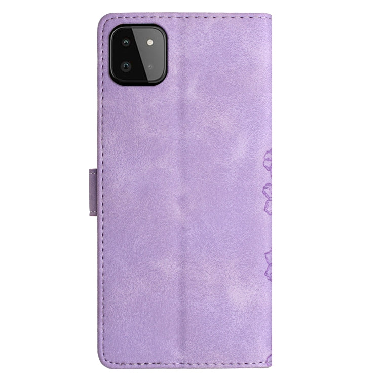 For Samsung Galaxy A22 5G Cherry Blossom Butterfly Skin Feel Embossed PU Phone Case