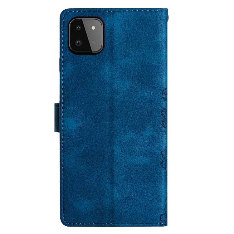 For Samsung Galaxy A22 5G Cherry Blossom Butterfly Skin Feel Embossed PU Phone Case
