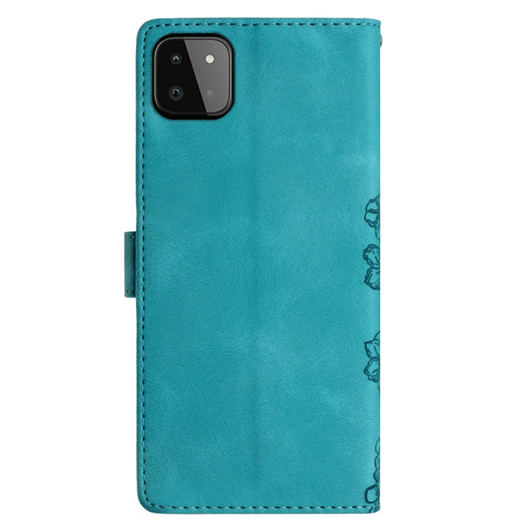 For Samsung Galaxy A22 5G Cherry Blossom Butterfly Skin Feel Embossed PU Phone Case