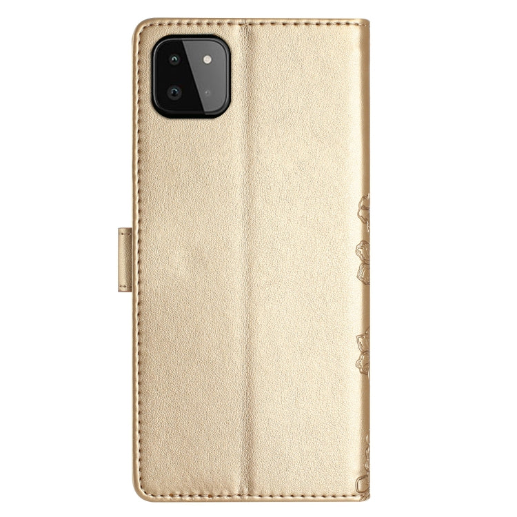 For Samsung Galaxy A22 5G Cherry Blossom Butterfly Skin Feel Embossed PU Phone Case