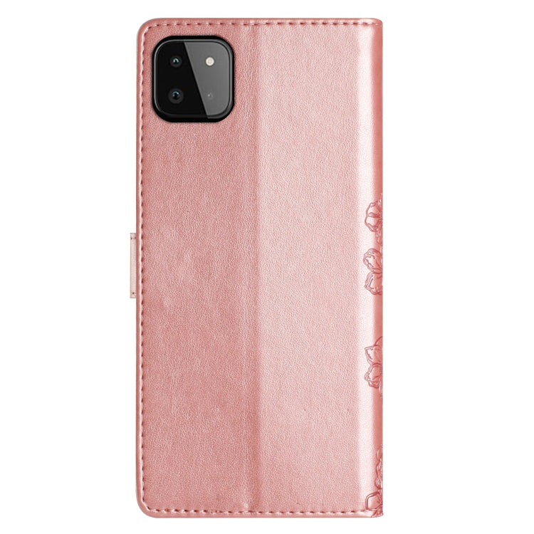 For Samsung Galaxy A22 5G Cherry Blossom Butterfly Skin Feel Embossed PU Phone Case