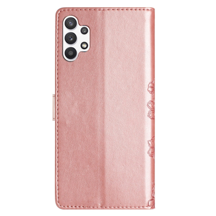 For Samsung Galaxy A32 5G Cherry Blossom Butterfly Skin Feel Embossed PU Phone Case