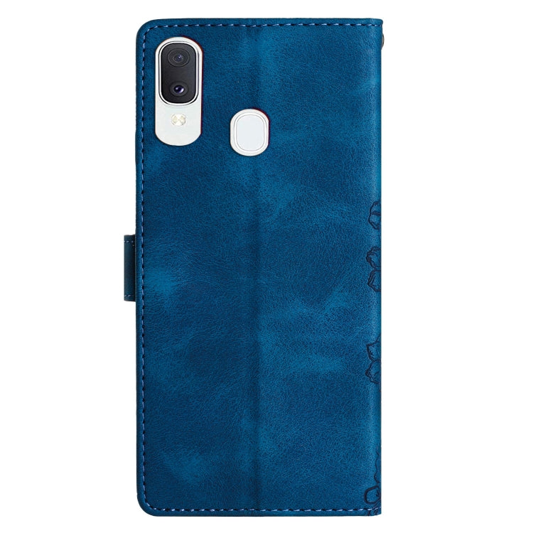 For Samsung Galaxy A40 Cherry Blossom Butterfly Skin Feel Embossed PU Phone Case