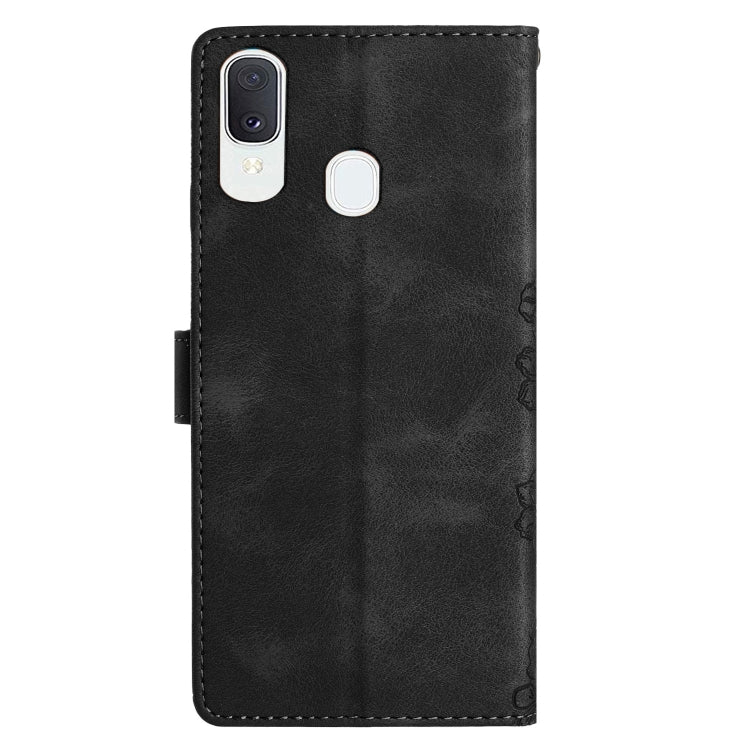 For Samsung Galaxy A40 Cherry Blossom Butterfly Skin Feel Embossed PU Phone Case