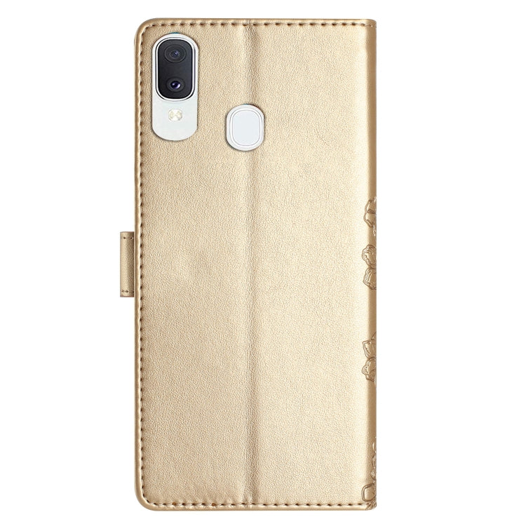 For Samsung Galaxy A40 Cherry Blossom Butterfly Skin Feel Embossed PU Phone Case