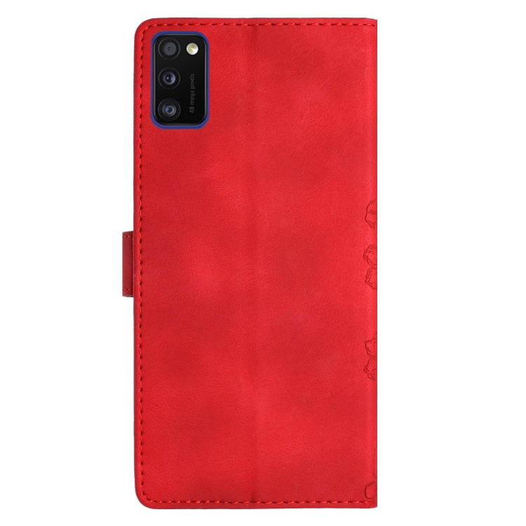 For Samsung Galaxy A41 Cherry Blossom Butterfly Skin Feel Embossed PU Phone Case