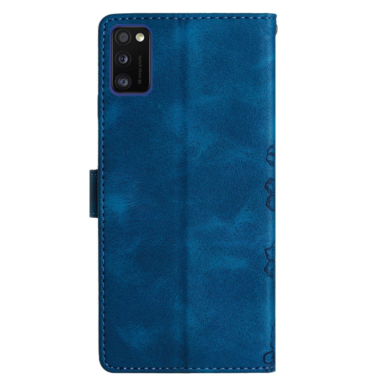 For Samsung Galaxy A41 Cherry Blossom Butterfly Skin Feel Embossed PU Phone Case