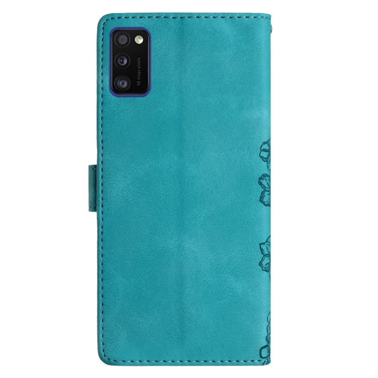 For Samsung Galaxy A41 Cherry Blossom Butterfly Skin Feel Embossed PU Phone Case