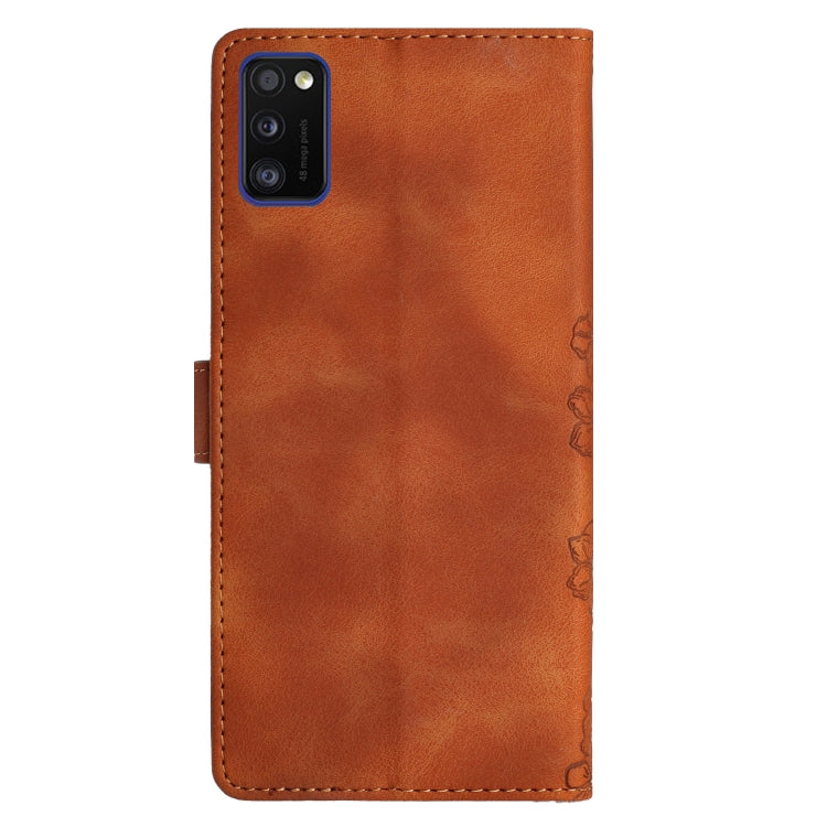 For Samsung Galaxy A41 Cherry Blossom Butterfly Skin Feel Embossed PU Phone Case