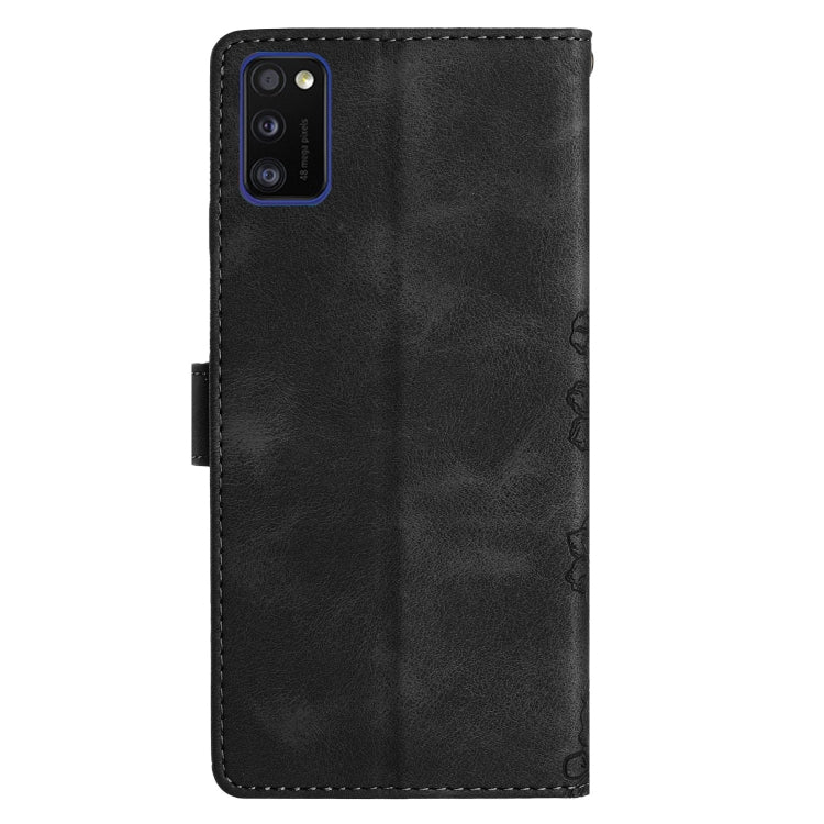 For Samsung Galaxy A41 Cherry Blossom Butterfly Skin Feel Embossed PU Phone Case