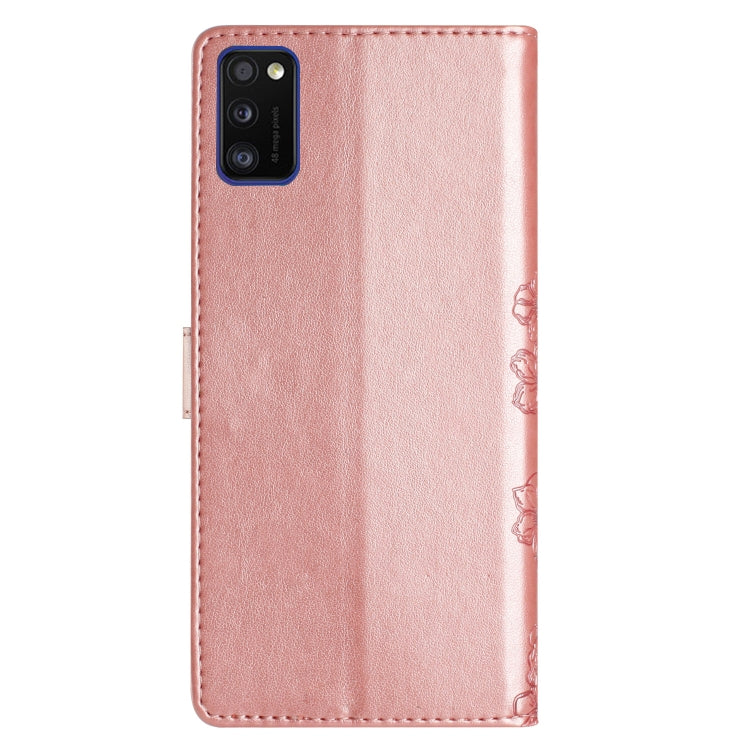 For Samsung Galaxy A41 Cherry Blossom Butterfly Skin Feel Embossed PU Phone Case