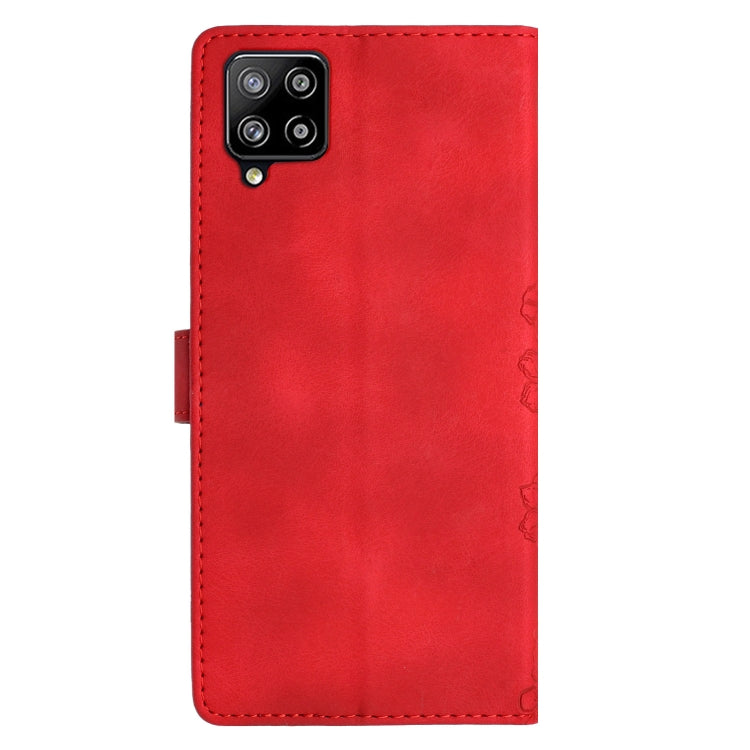 For Samsung Galaxy A42 5G Cherry Blossom Butterfly Skin Feel Embossed PU Phone Case