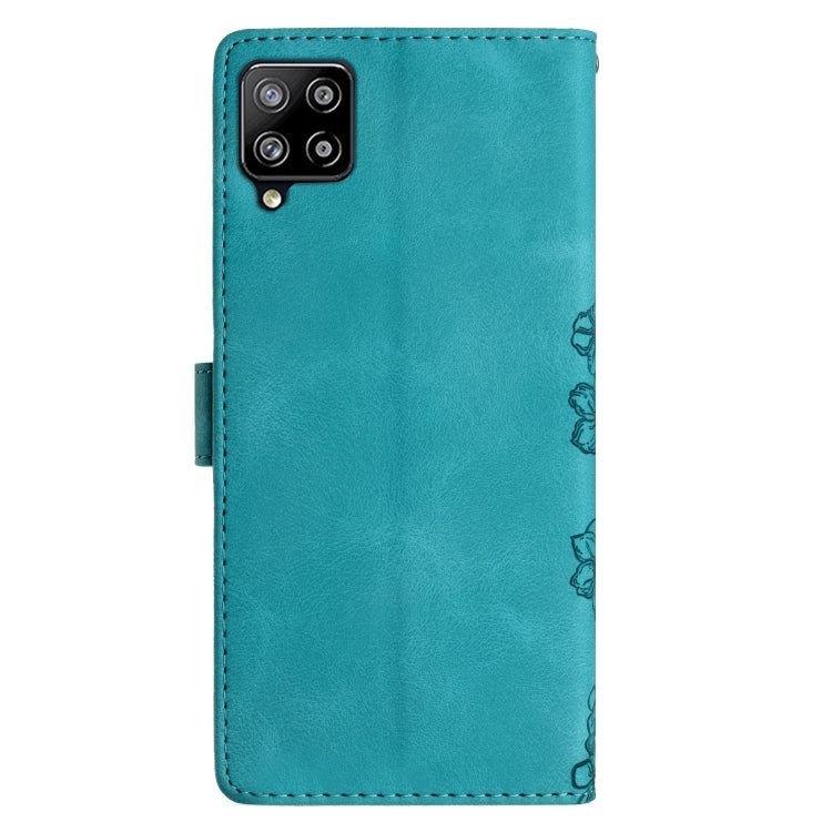 For Samsung Galaxy A42 5G Cherry Blossom Butterfly Skin Feel Embossed PU Phone Case