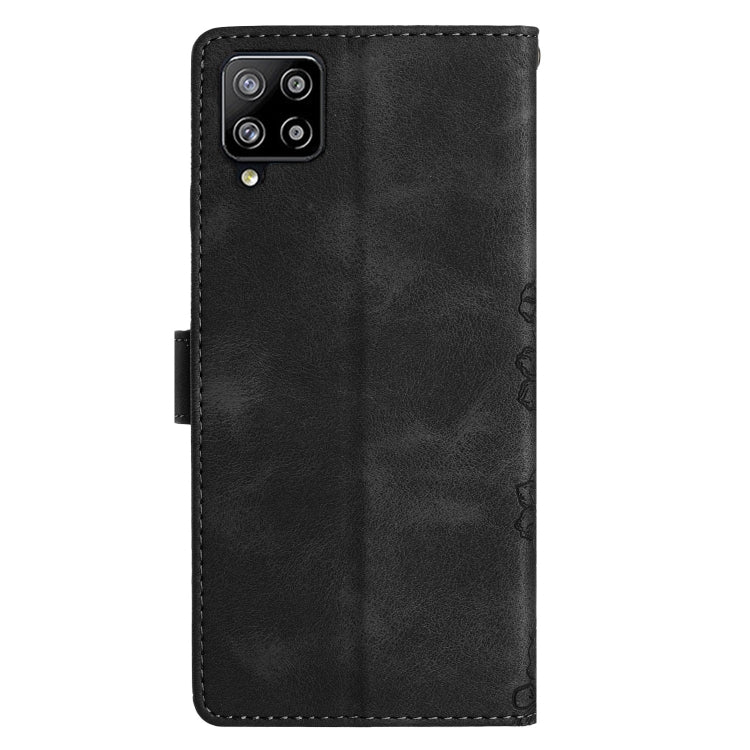 For Samsung Galaxy A42 5G Cherry Blossom Butterfly Skin Feel Embossed PU Phone Case