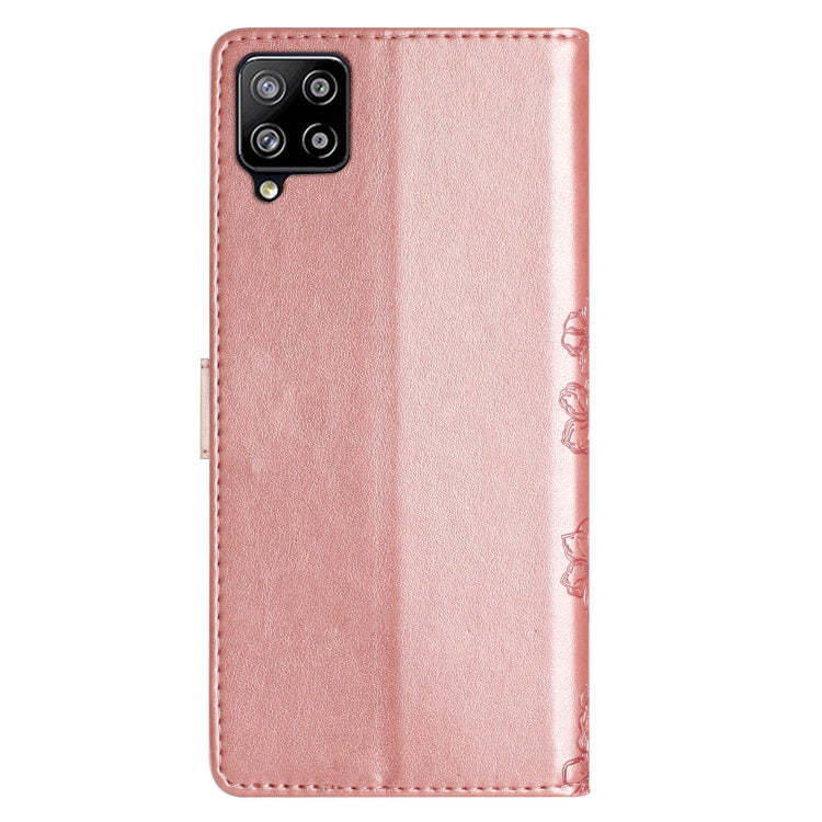 For Samsung Galaxy A42 5G Cherry Blossom Butterfly Skin Feel Embossed PU Phone Case