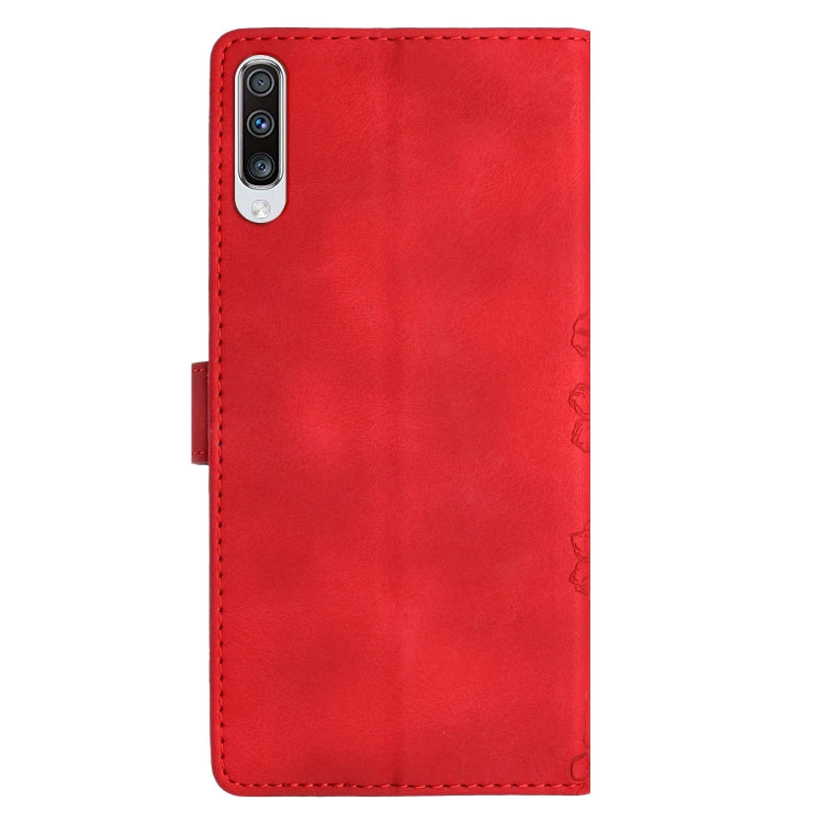 For Samsung Galaxy A50 Cherry Blossom Butterfly Skin Feel Embossed PU Phone Case