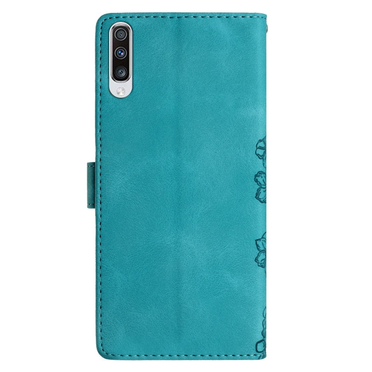For Samsung Galaxy A50 Cherry Blossom Butterfly Skin Feel Embossed PU Phone Case