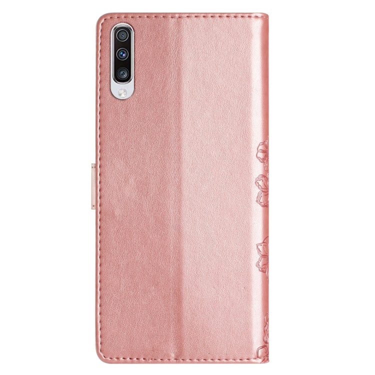 For Samsung Galaxy A50 Cherry Blossom Butterfly Skin Feel Embossed PU Phone Case