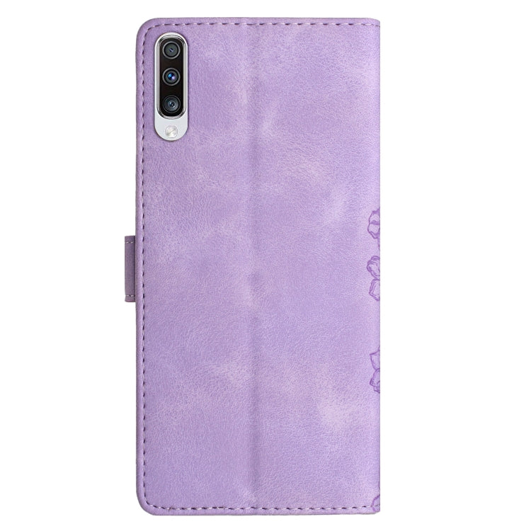 For Samsung Galaxy A70 Cherry Blossom Butterfly Skin Feel Embossed PU Phone Case