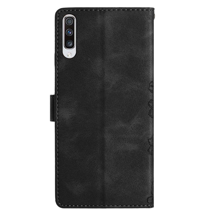 For Samsung Galaxy A70 Cherry Blossom Butterfly Skin Feel Embossed PU Phone Case