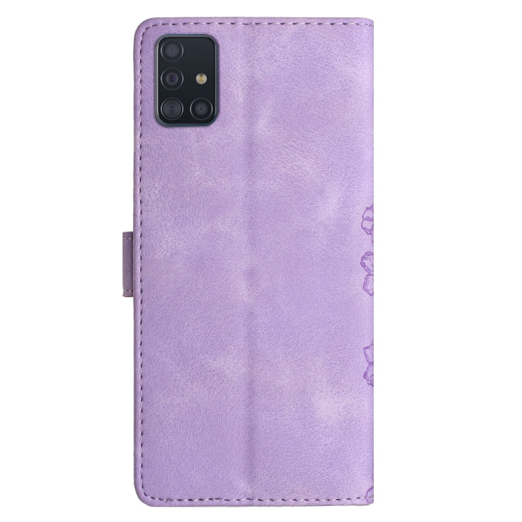 For Samsung Galaxy A71 4G Cherry Blossom Butterfly Skin Feel Embossed PU Phone Case