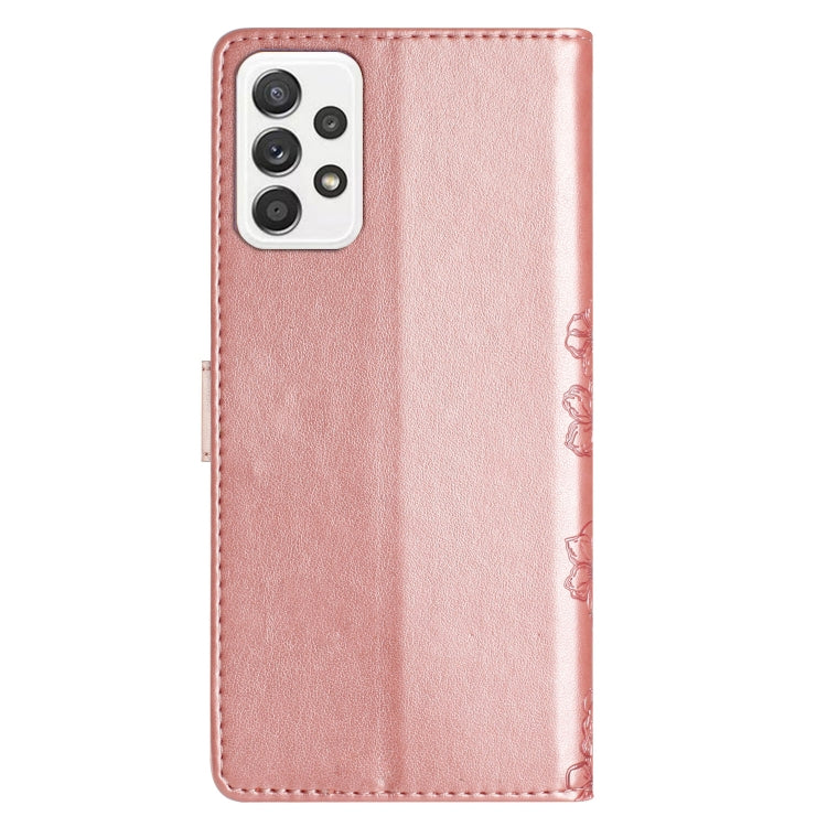 For Samsung Galaxy A72 5G Cherry Blossom Butterfly Skin Feel Embossed PU Phone Case