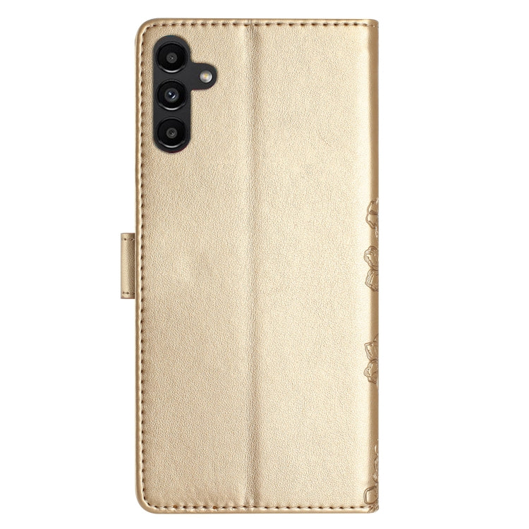 For Samsung Galaxy A35 Cherry Blossom Butterfly Skin Feel Embossed PU Phone Case