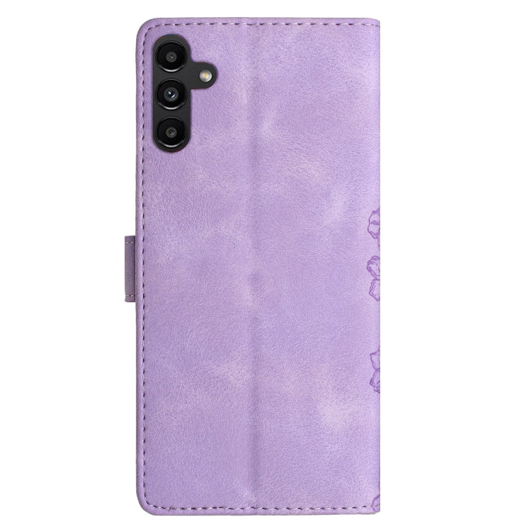 For Samsung Galaxy A55 5G Cherry Blossom Butterfly Skin Feel Embossed PU Phone Case