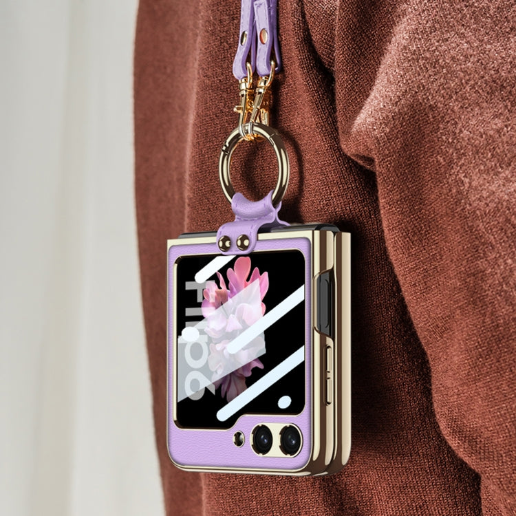 For Samsung Galaxy Z Flip6 / Flip7 FE GKK Integrated Electroplating Leather Phone Case with Ring/Strap