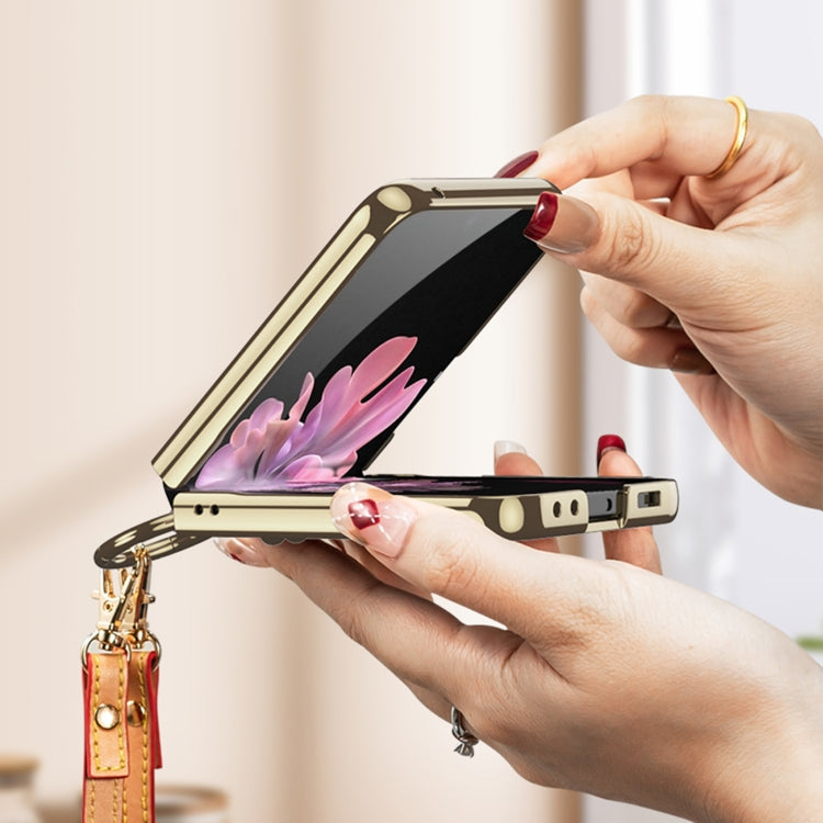 For Samsung Galaxy Z Flip6 / Flip7 FE GKK Integrated Electroplating Leather Phone Case with Ring/Strap