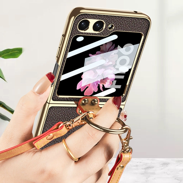 For Samsung Galaxy Z Flip6 / Flip7 FE GKK Integrated Electroplating Leather Phone Case with Ring/Strap