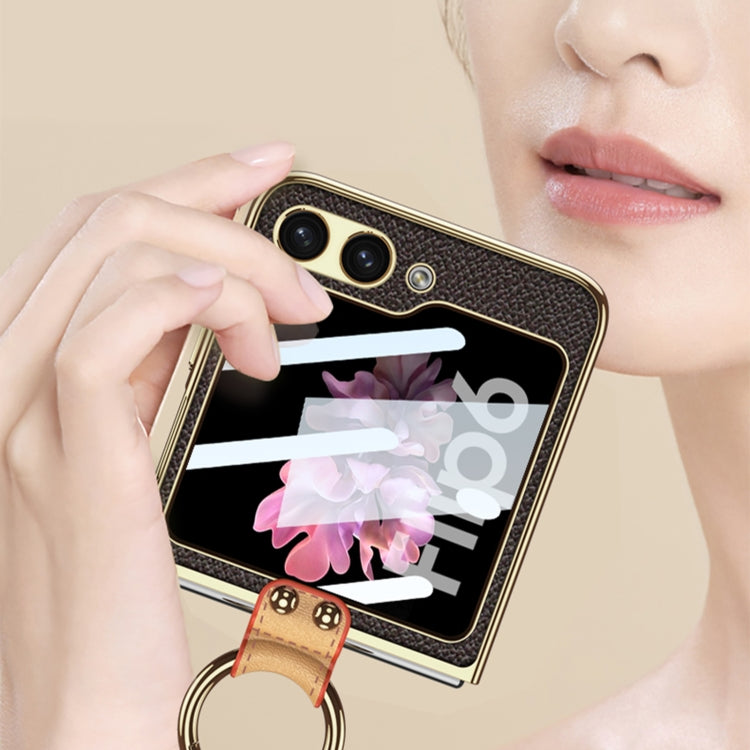 For Samsung Galaxy Z Flip6 / Flip7 FE GKK Integrated Electroplating Leather Phone Case with Ring/Strap