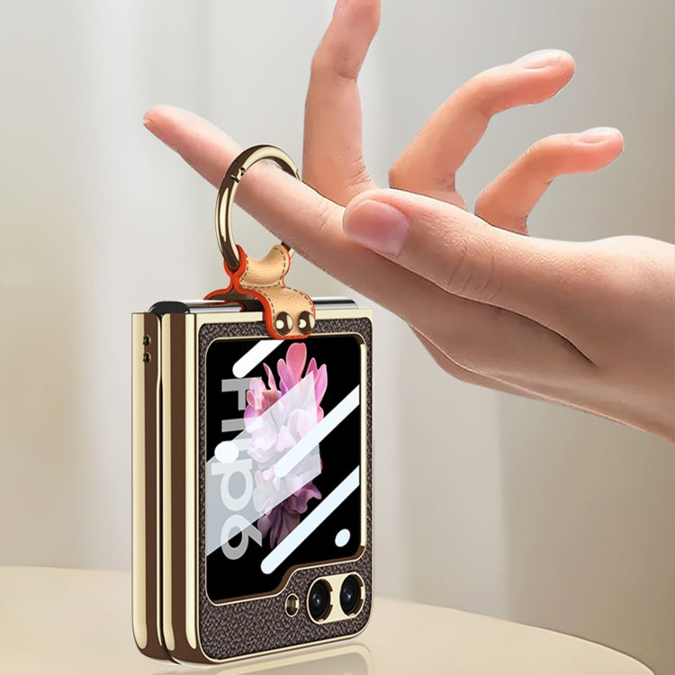 For Samsung Galaxy Z Flip6 / Flip7 FE GKK Integrated Electroplating Leather Phone Case with Ring/Strap