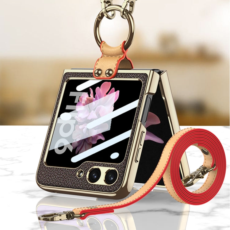 For Samsung Galaxy Z Flip6 / Flip7 FE GKK Integrated Electroplating Leather Phone Case with Ring/Strap