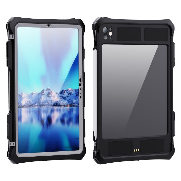 For iPad Pro 11 2025 / 2024 RedPepper IP68 Waterproof PC + TPU Case with Lanyard & Swivel Bracket - Black