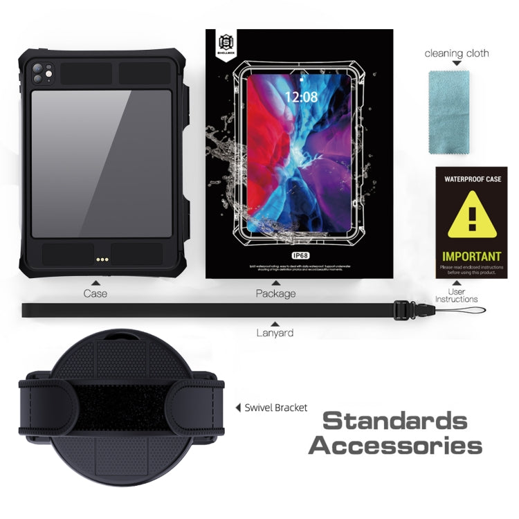 For iPad Pro 11 2025 / 2024 RedPepper IP68 Waterproof PC + TPU Case with Lanyard & Swivel Bracket - Black