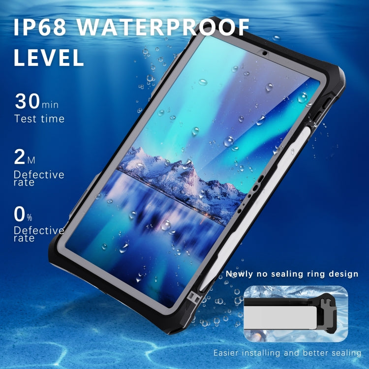 For iPad Pro 11 2025 / 2024 RedPepper IP68 Waterproof PC + TPU Case with Lanyard & Swivel Bracket - Black