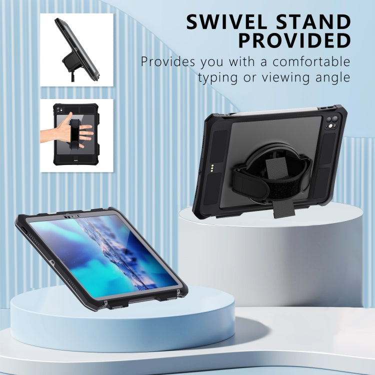 For iPad Pro 11 2025 / 2024 RedPepper IP68 Waterproof PC + TPU Case with Lanyard & Swivel Bracket - Black