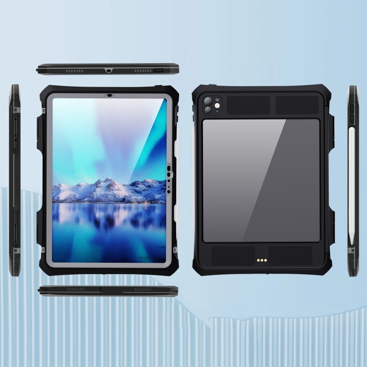 For iPad Pro 11 2025 / 2024 RedPepper IP68 Waterproof PC + TPU Case with Lanyard & Swivel Bracket - Black