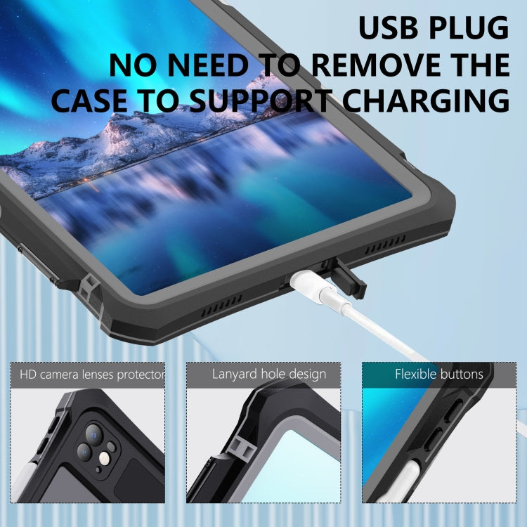 For iPad Pro 11 2025 / 2024 RedPepper IP68 Waterproof PC + TPU Case with Lanyard & Swivel Bracket - Black