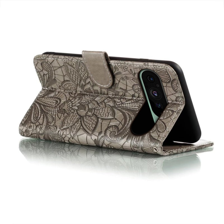 For Google Pixel 9 Lace Flower Embossing Flip Leather Phone Case